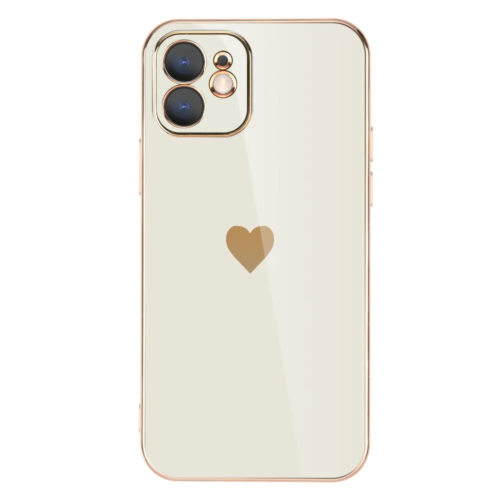 Full Lens Protection Plated Heart Phone Case For iPhone Hybrid Texture Design