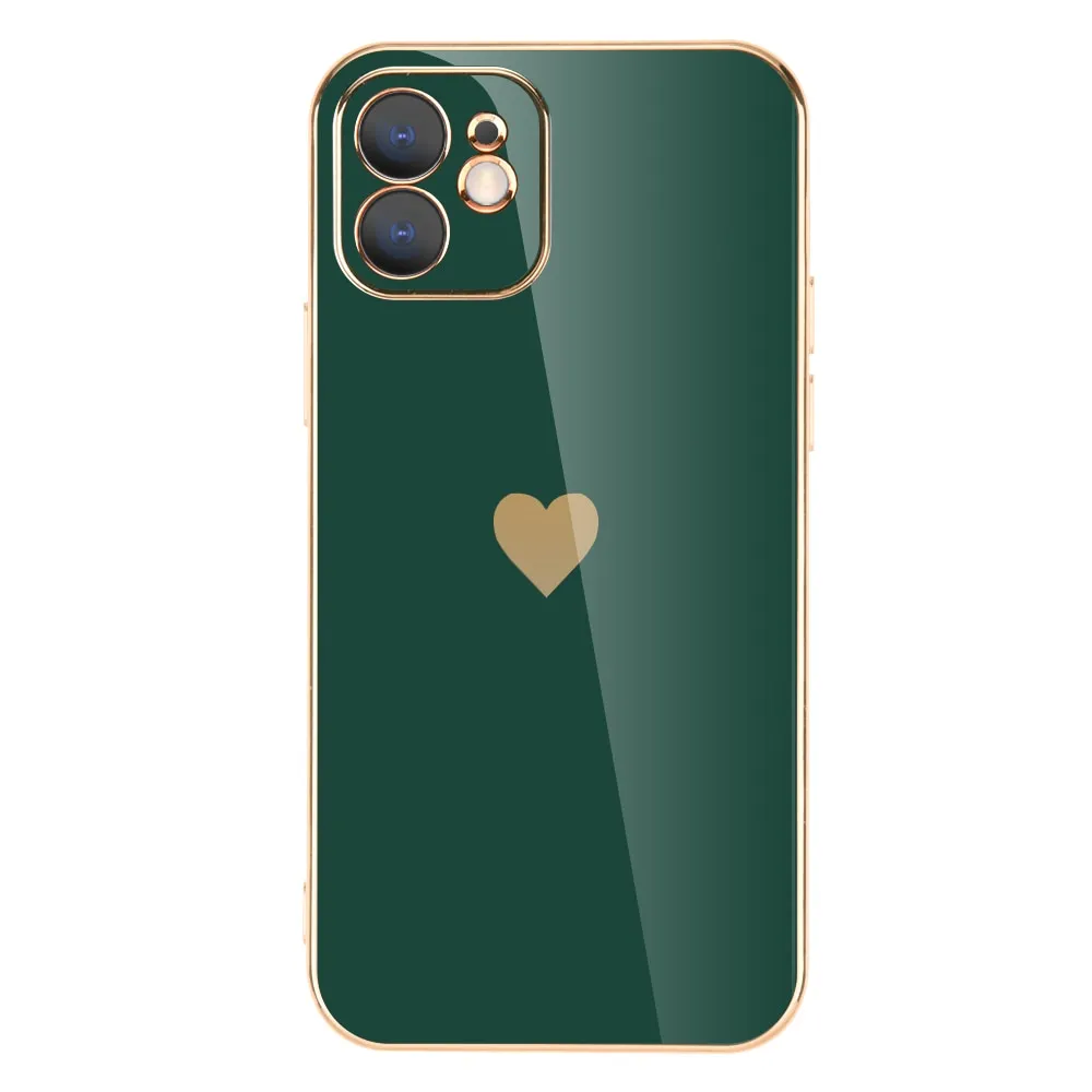 Full Lens Protection Plated Heart Phone Case For iPhone Protective Form Fit dust protection