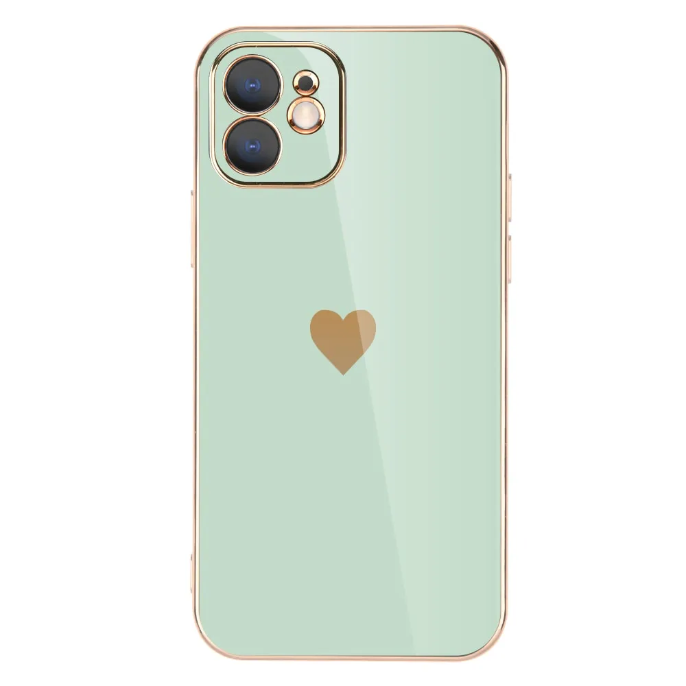 Comfort touch Rugged Frame Full Lens Protection Plated Heart Phone Case For iPhone
