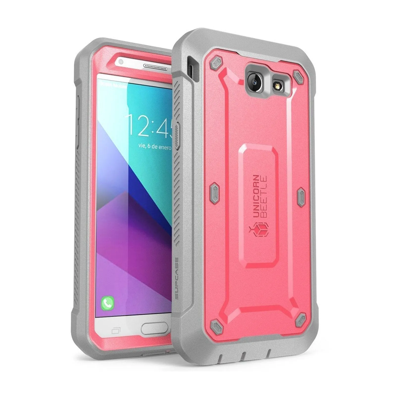 Desk Companion Galaxy J7 (2017) Unicorn Beetle Pro Full Body Rugged Holster Case-Pink