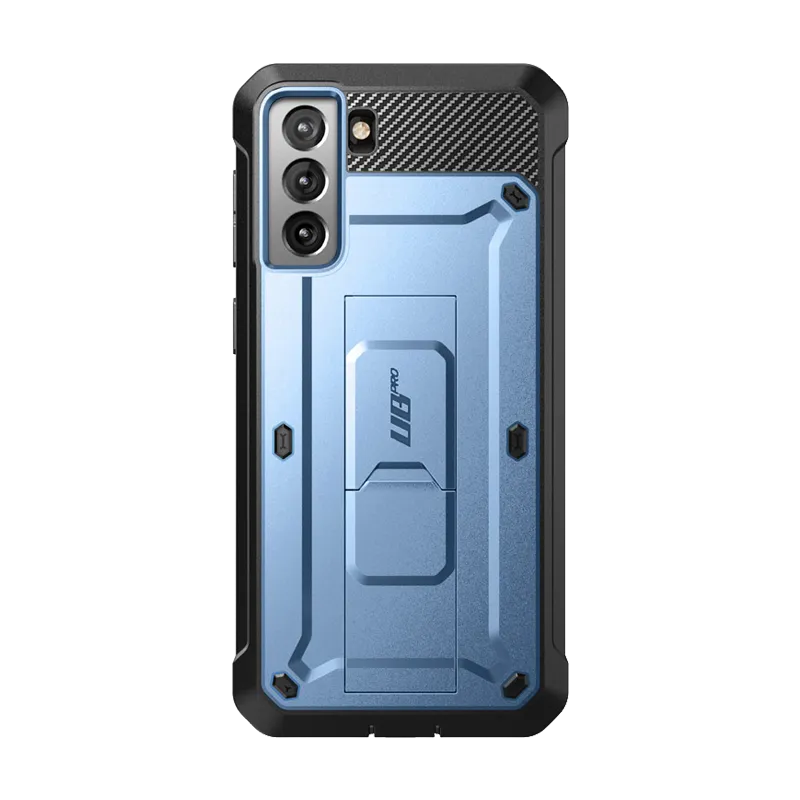 Minimal Build Texture Clear Back Galaxy S21 FE Unicorn Beetle PRO Rugged Case-Metallic Blue