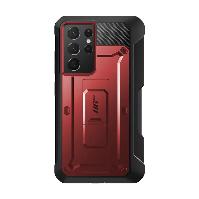 Galaxy S21 Ultra Unicorn Beetle Pro Rugged Case with S-Pen Holder - Metallic Red Protective Texture Layer Polished Texture
