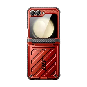 Galaxy Z Flip7 FE Unicorn Beetle PRO Rugged Case with Belt Clip-Metallic Red Glossy Texture Modern Detail