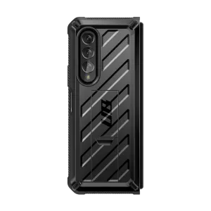 Creative Artwork Galaxy Z Fold4 Unicorn Beetle Kickstand Case with Screen Protector-Black