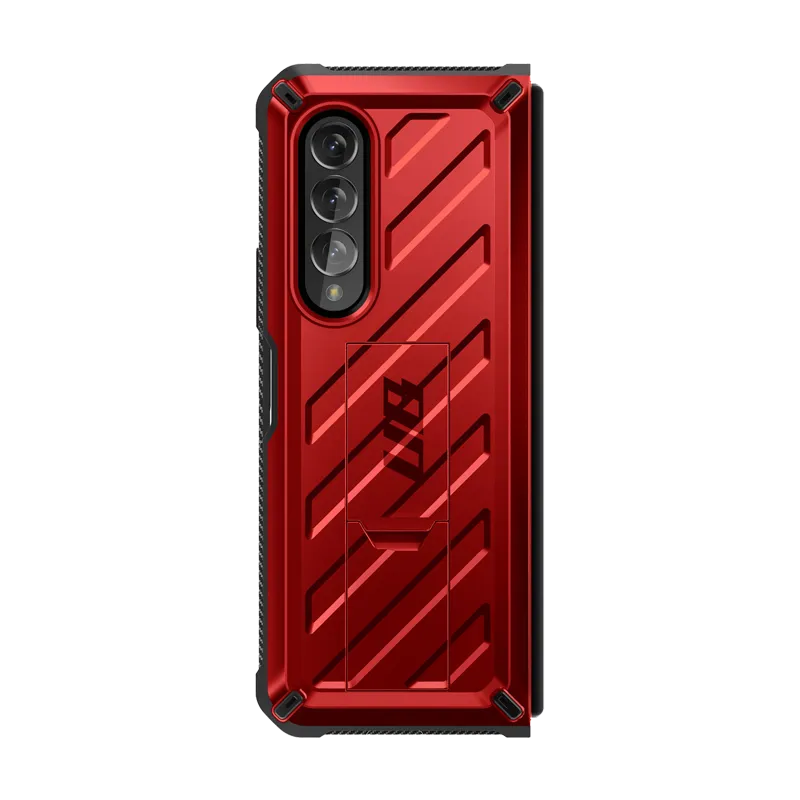 Compact Grip Rugged Outline Galaxy Z Fold4 Unicorn Beetle Kickstand Case with Screen Protector-Metallic Red