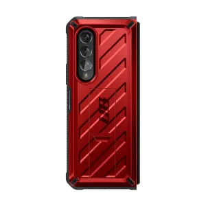 Compact Grip Rugged Outline Galaxy Z Fold4 Unicorn Beetle Kickstand Case with Screen Protector-Metallic Red