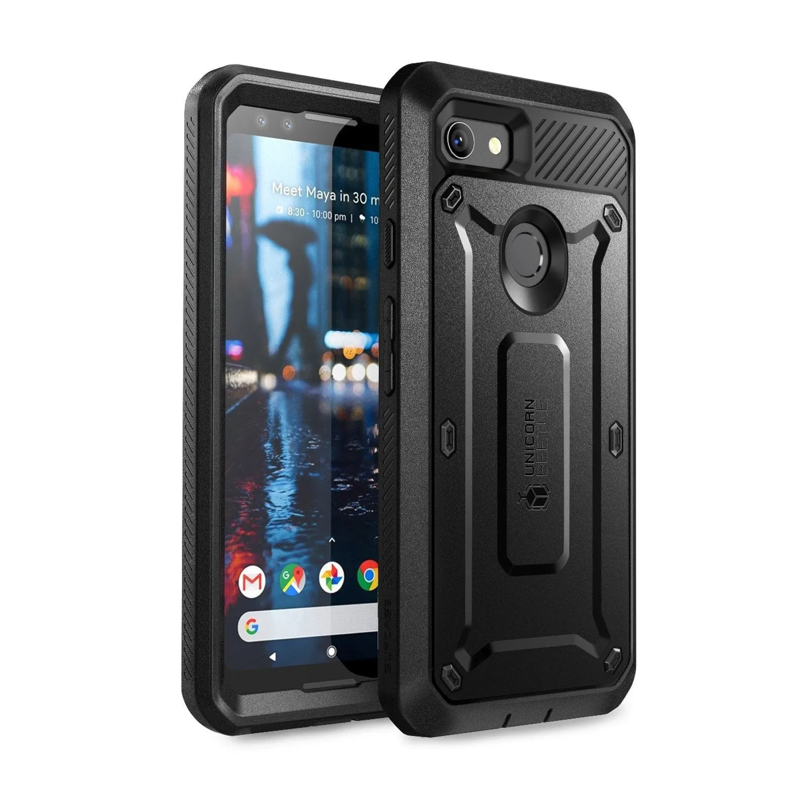 Compact Fit Refined Protection Google Pixel 3 Unicorn Beetle Pro Rugged Holster Case with Screen Protection-Black