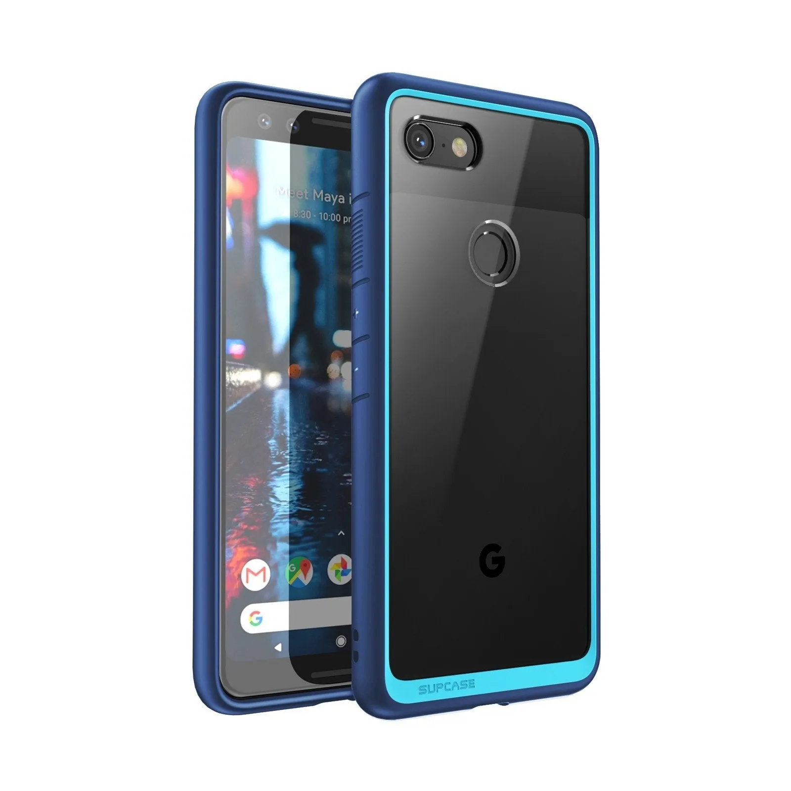 Durable Edge Texture Shock Frame Google Pixel 3 Unicorn Beetle Style Protective Clear Case with TPU Bumper-Blue