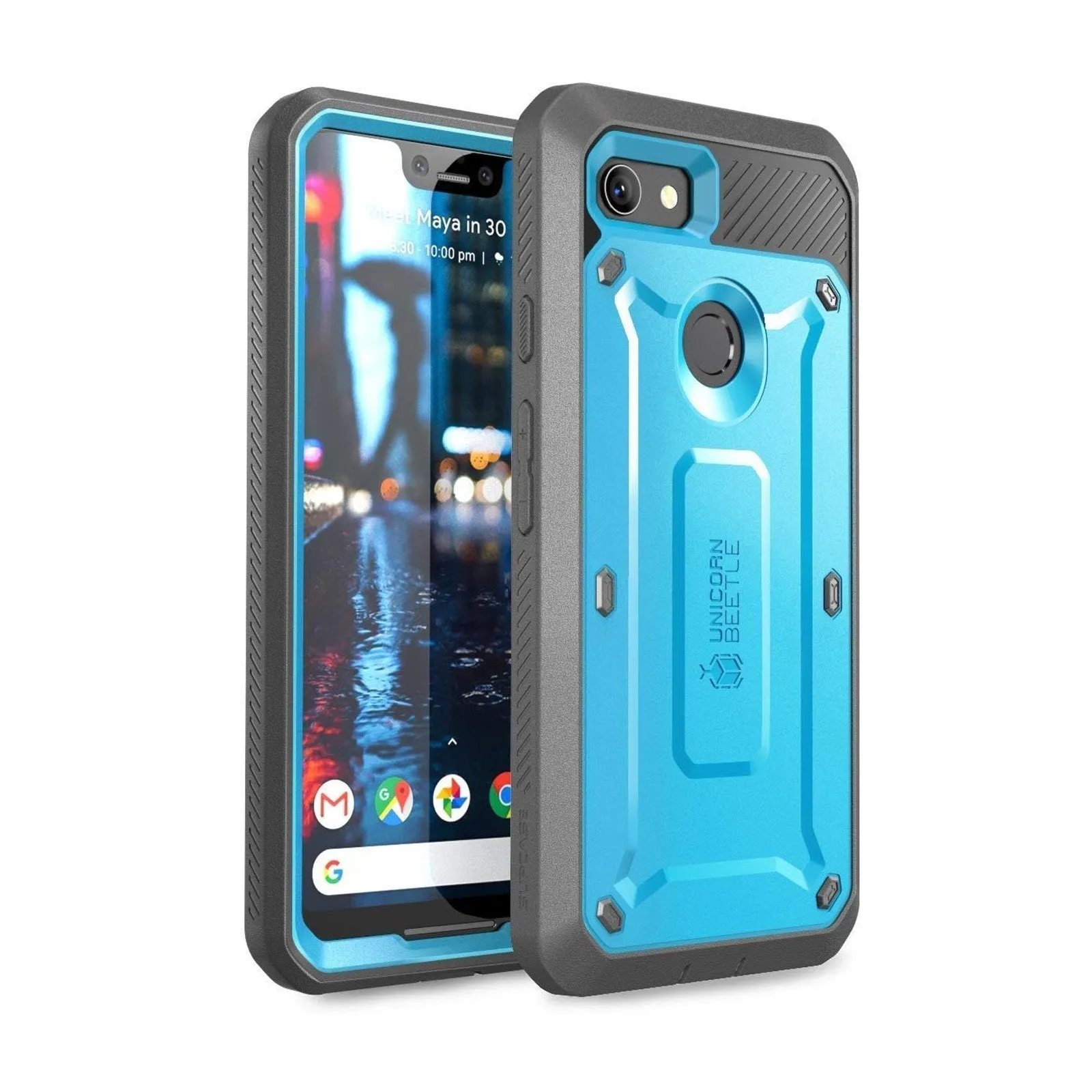 Protective Build Texture Google Pixel 3 XL Unicorn Beetle Pro Rugged Case with Holster-Blue