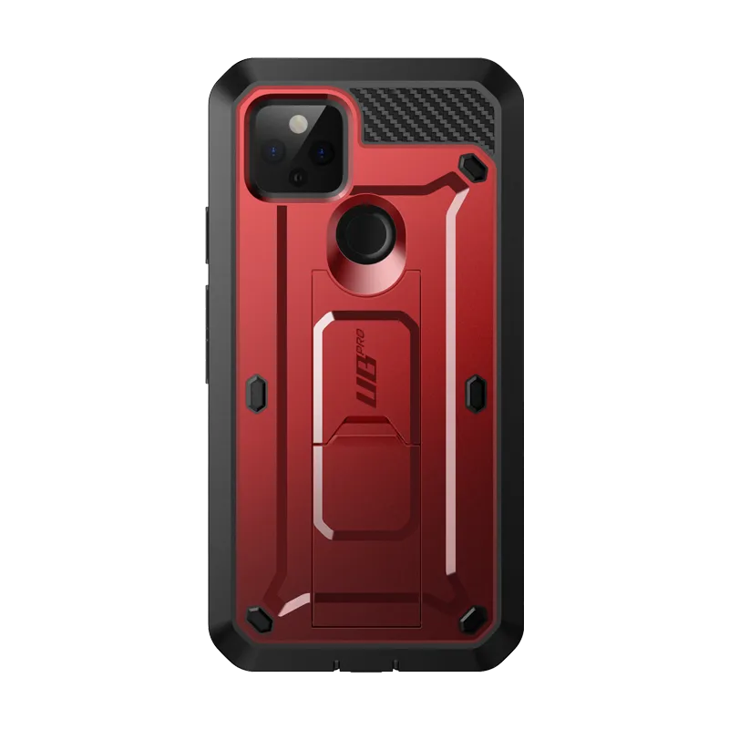 Minimal Design Google Pixel 5 (2020) Unicorn Beetle PRO Rugged Holster Case-Metallic Red