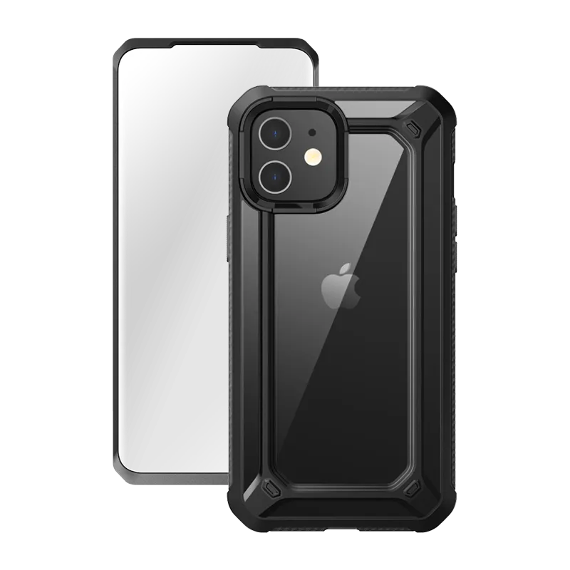 Gloss Surface Layer Water Resistant iPhone 12 6.1 inch Unicorn Beetle Exo with Screen Protector Clear Case-Black