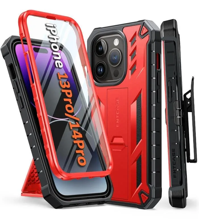 iPhone 14 Pro 13 Pro Military Grade Shockproof Case with Belt Clip Holster and Built-in Kickstand Office Accessory
