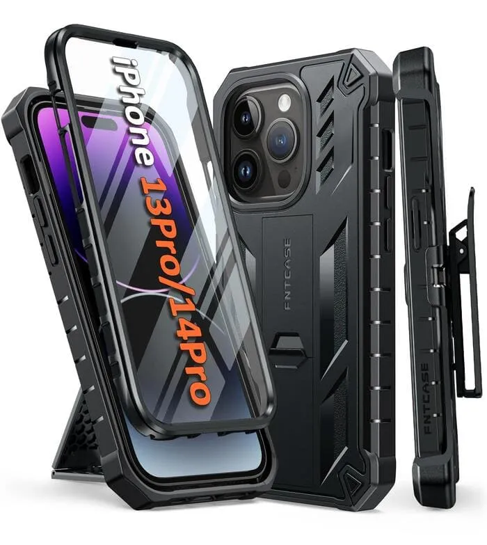 iPhone 14 Pro 13 Pro Military Grade Shockproof Case with Belt Clip Holster and Built-in Kickstand Flexible Pattern Layer