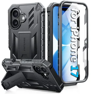 FNTCASE For iPhone 17 Phone Case: Military Grade Shockproof with Built-in Screen Protector and Kickstand Soft Grip Layer Matte Texture