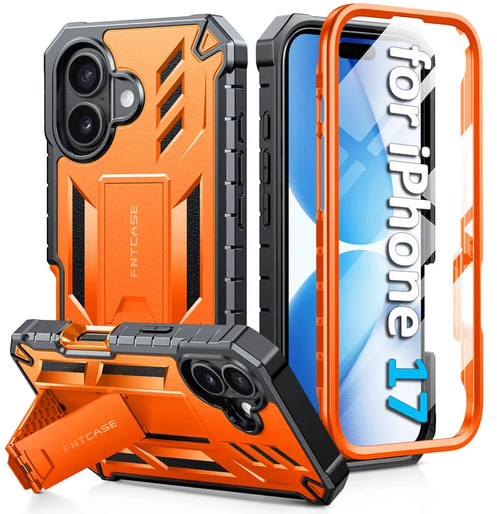 FNTCASE For iPhone 17 Phone Case: Military Grade Shockproof with Built-in Screen Protector and Kickstand Elegant Comfort Vivid Surface Detail