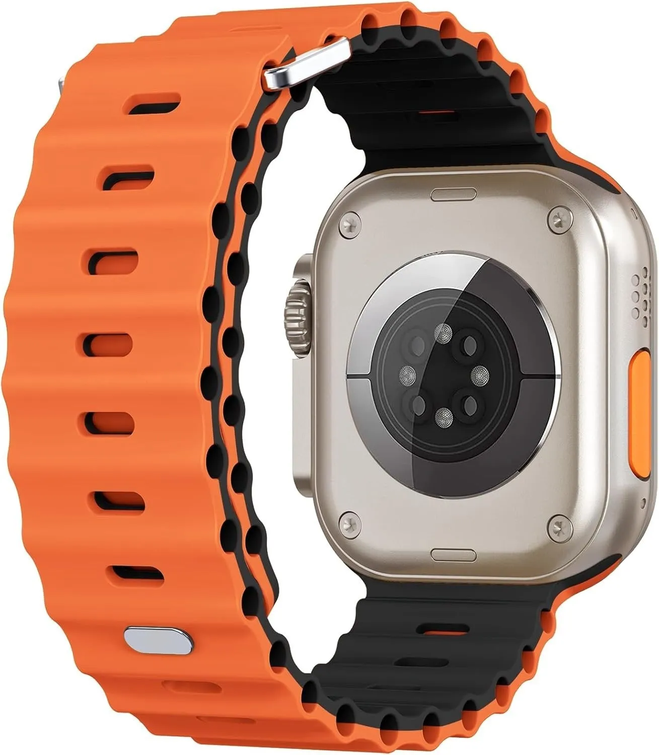 Soft Classic Feel Apple Watch Ocean Strap with Snap Closure (Orange/Black)