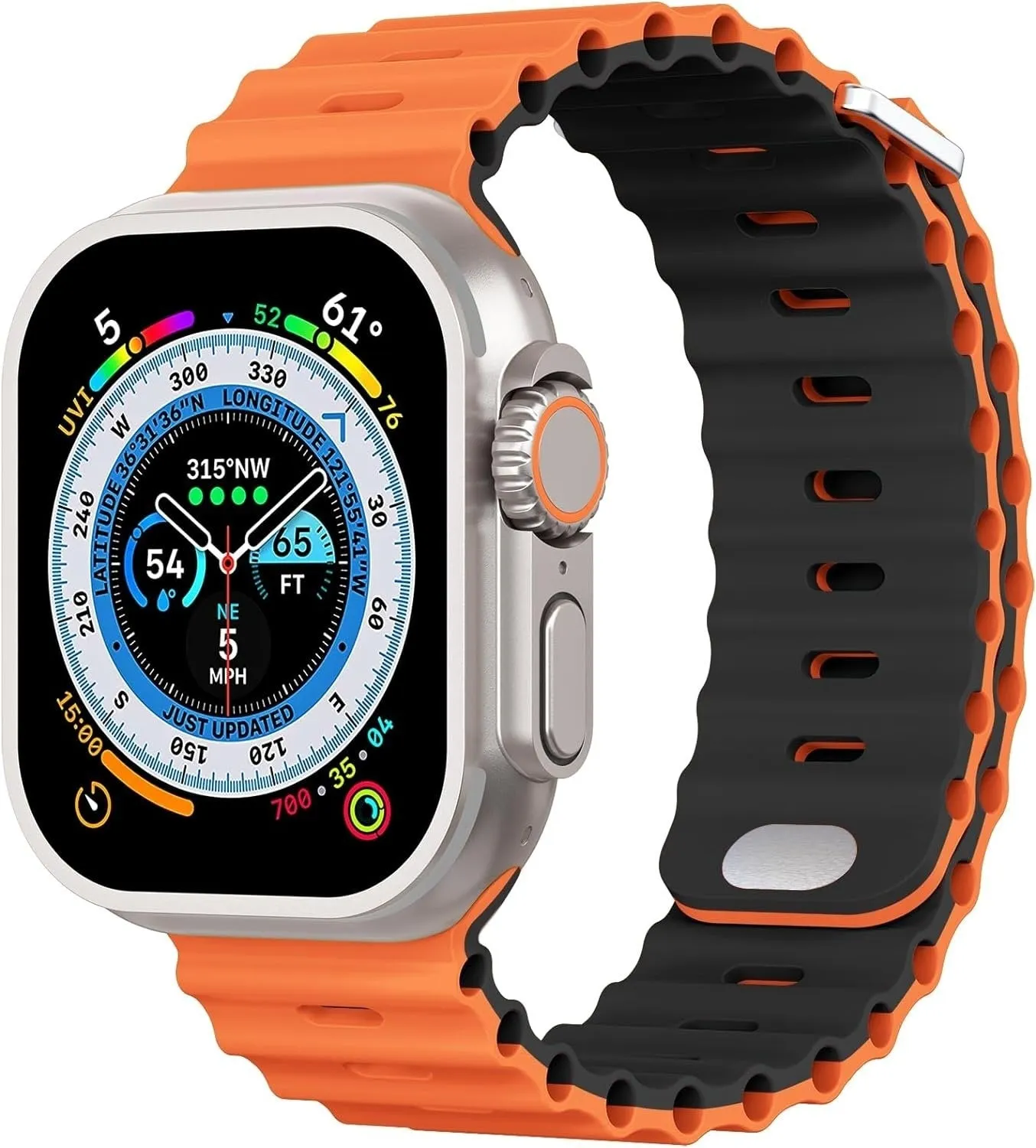 Apple Watch Ocean Strap with Snap Closure (Orange/Black) Elegant Daily Use Comfort Everyday Style