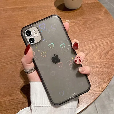 Holographic Clear Case With Hearts For iPhone Reusable Material
