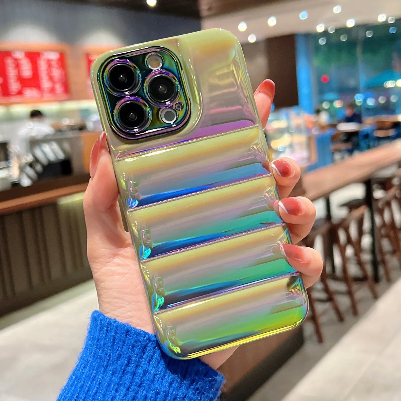 Holographic Laser Winter Down Jacket Buffered Case For iPhone Slim Protection