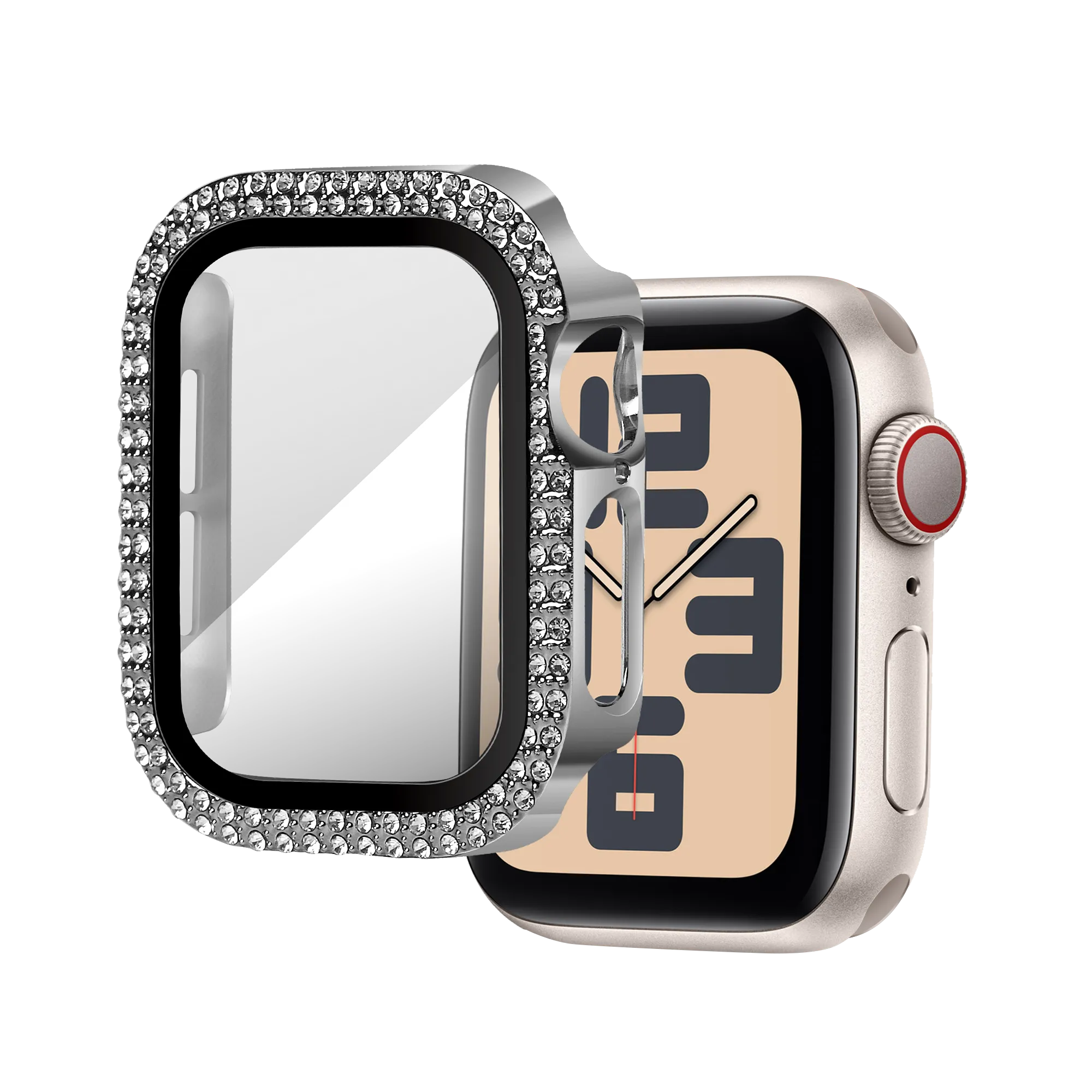 Travel Friendly TPU Armor Cover Bandz Apple Watch 10 - 42mm Diamond Case with Glass (Silver)