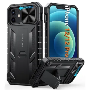 iPhone 12/12 Pro Military Grade Shockproof Protection Mobile Case Matte Textured Rugged TPU Shell with Kickstand and Slidable Camera Cover Smooth Pattern