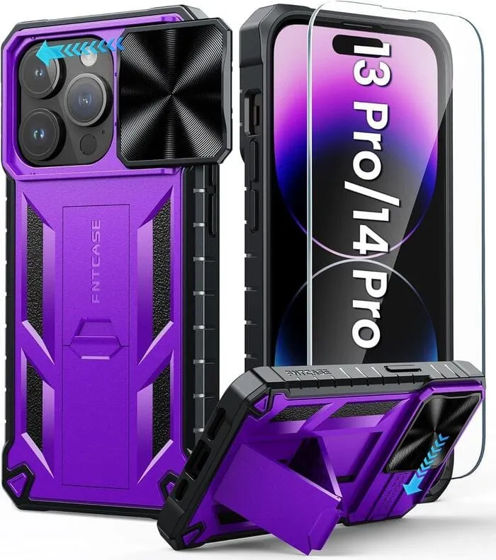 iPhone 14 Pro 13 Pro Case 6.1 inches Military Grade Shockproof Dual Protective Cell Phone Cover with Slidable Camera Cover and Kickstand Minimal Look Shock Surface