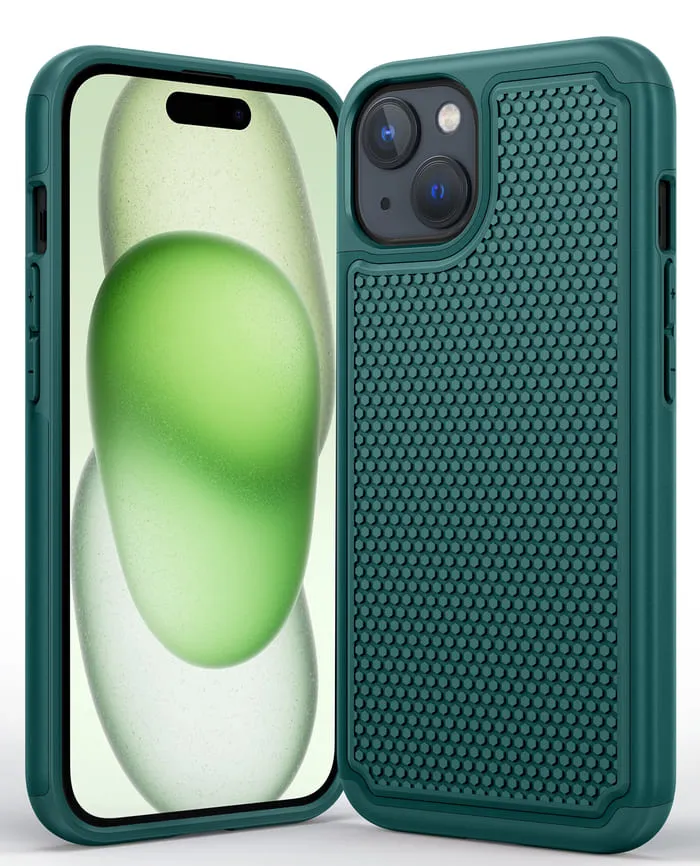 iPhone 15 /14 /13 Shock Protection Cell Phone Case Sturdy Cover with Non-Slip Texture Simple Texture Hybrid Material