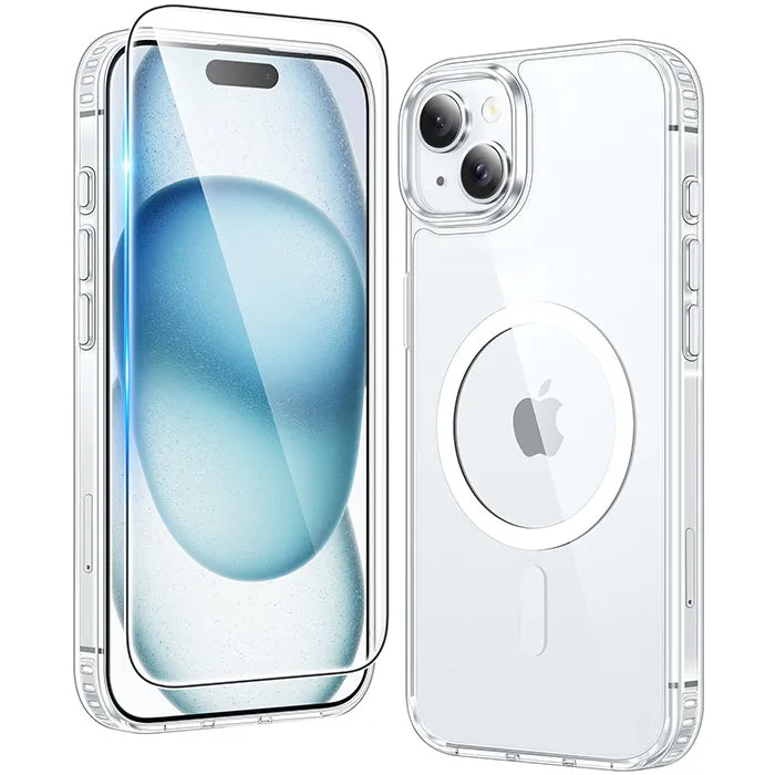 iPhone 15 Plus Clear Case: Magnetic Charging Anti Yellowing Shockproof Magsafe Support Grip Assist