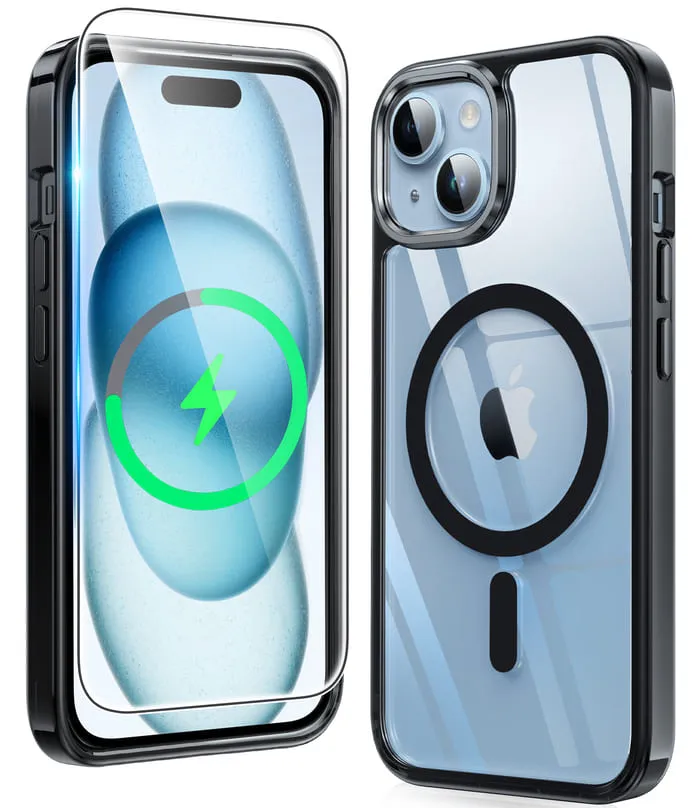 Smooth Texture Pattern Matte Touch iPhone 15 Plus Clear Case: Magnetic Charging Anti Yellowing Shockproof Magsafe Support