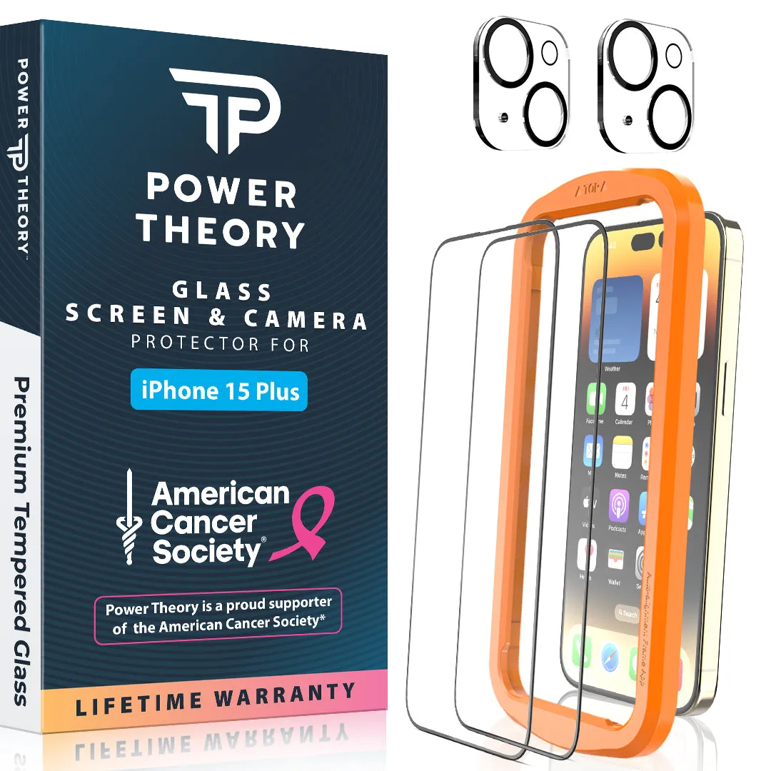Screen Defense Elite Screen Fit Film iPhone 15 Plus Tempered Glass Screen Protector with Camera Lens Protectors and Easy Install Kit [2-Pack]