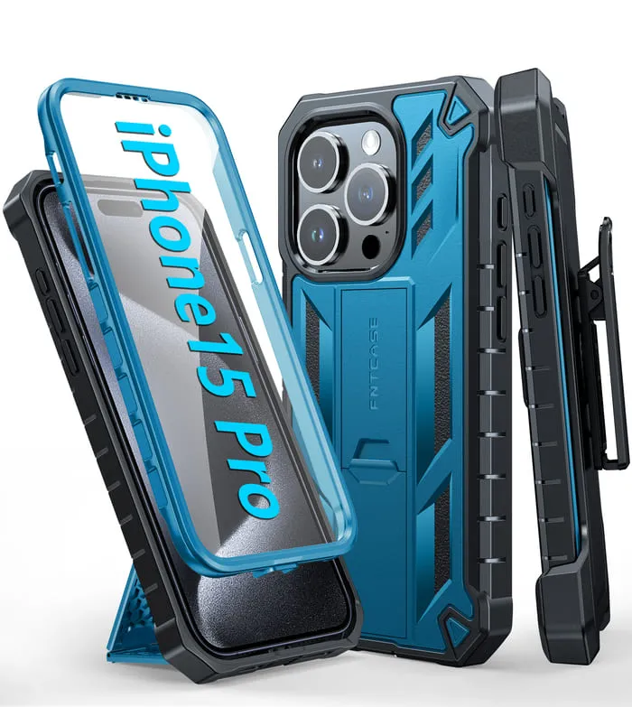 Tight Fit iPhone 15 Pro Case: Military Grade Rugged Phone Cover with Belt-Clip Holster and Built-in Screen Protector