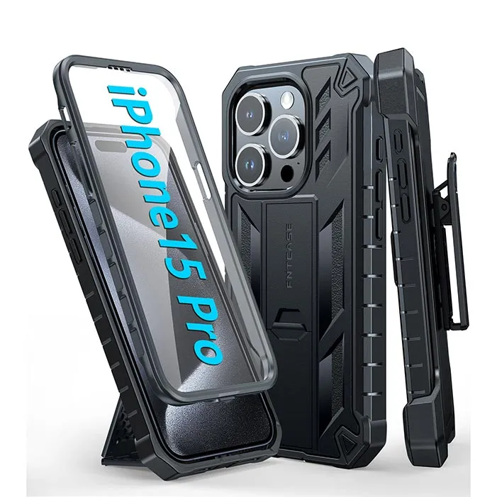 iPhone 15 Pro Case: Military Grade Rugged Phone Cover with Belt-Clip Holster and Built-in Screen Protector Protective Layer