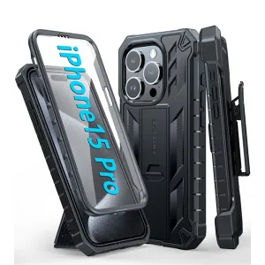 iPhone 15 Pro Case: Military Grade Rugged Phone Cover with Belt-Clip Holster and Built-in Screen Protector Protective Layer