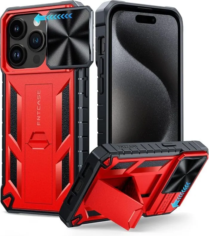 iPhone 15 Pro Case Phone Cover with Slidable Camera Cover and Kickstand Premium Style