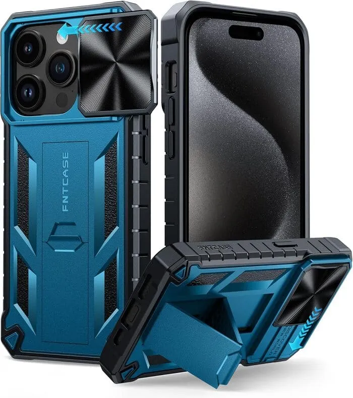 iPhone 15 Pro Case Phone Cover with Slidable Camera Cover and Kickstand Elegant Design Layer