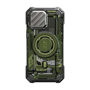 Luxury Appeal Unique Artwork iPhone 15 Pro Max 6.7 inch Unicorn Beetle MAG XT MagSafe Case- Green Circuit