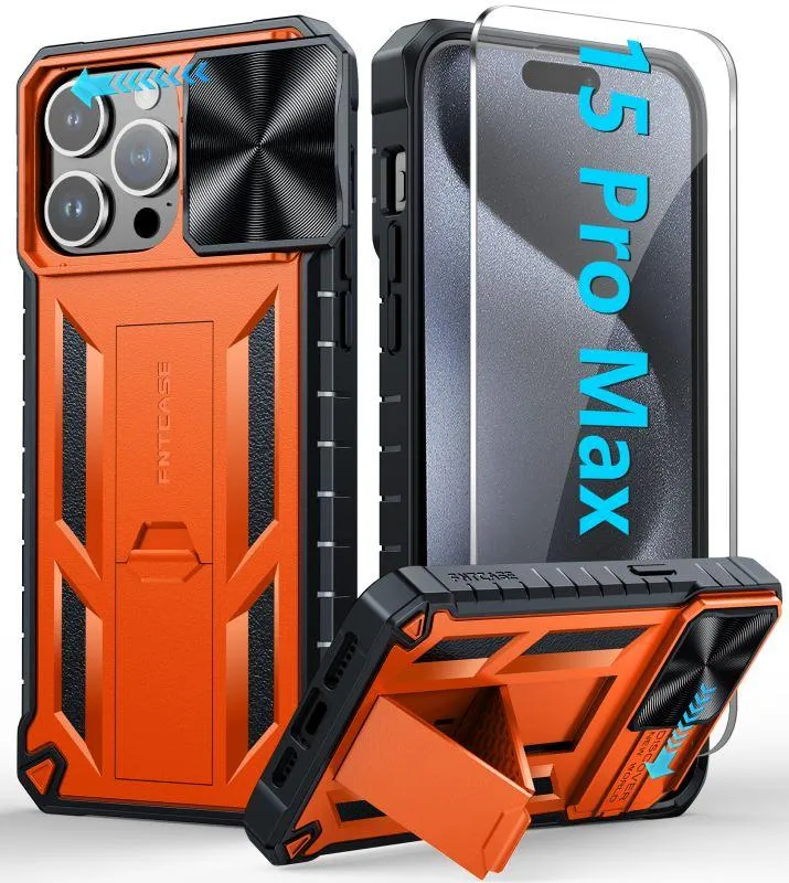 Daily Essential High strength iPhone 15-Pro-Max Case: Phone Cover with Slidable Camera Cover and Kickstand