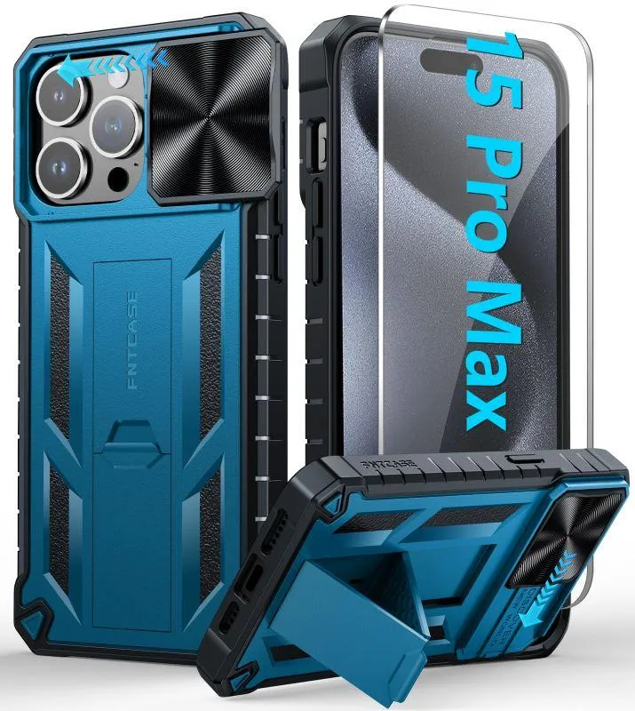 iPhone 15-Pro-Max Case: Phone Cover with Slidable Camera Cover and Kickstand Handy Use Soft Touch