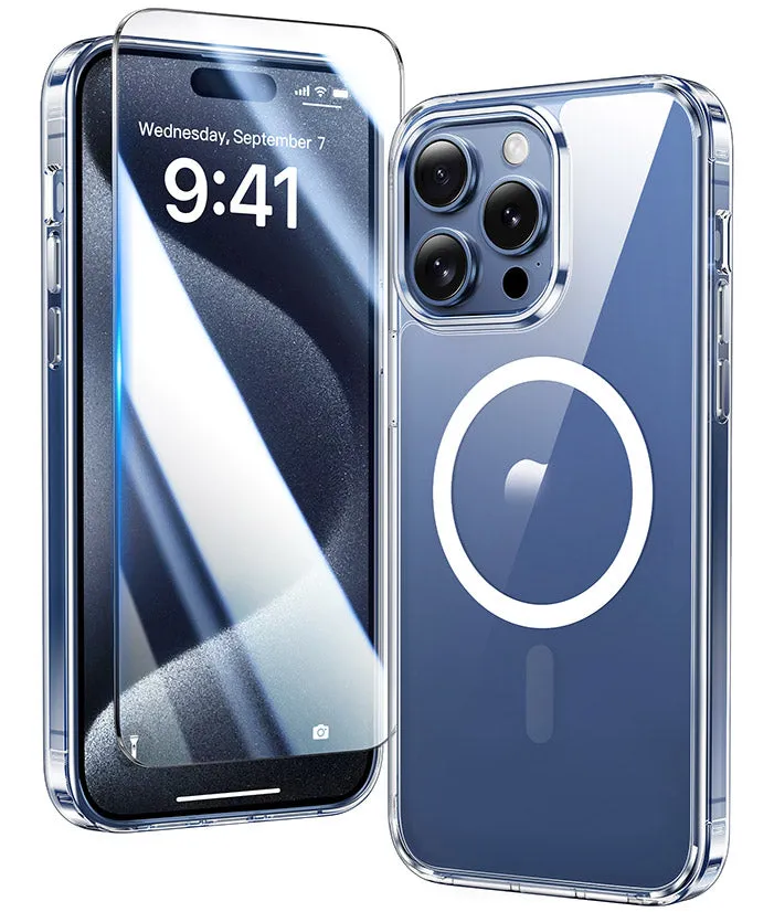 iPhone 15 Pro Max Clear Case: Magnetic Charging Anti Yellowing Shockproof Magsafe Support Premium Style