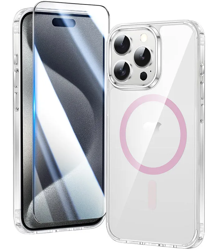 iPhone 15 Pro Max Clear Case: Magnetic Charging Anti Yellowing Shockproof Magsafe Support Raised Edges Comfort Shape