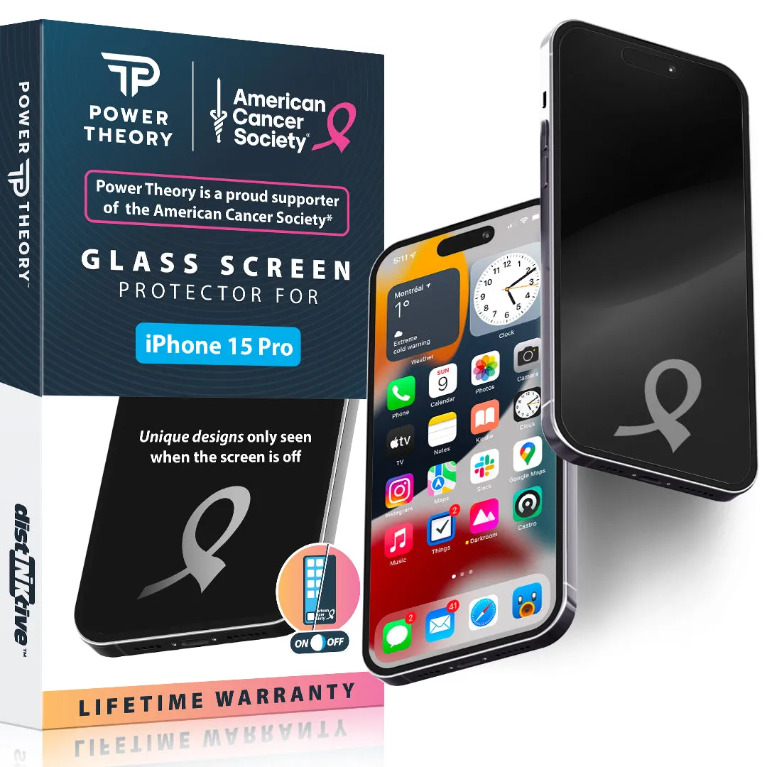 Anti Shatter iPhone 15 Pro Tempered Glass Screen Protector Benefitting The American Cancer Society [2-Pack]