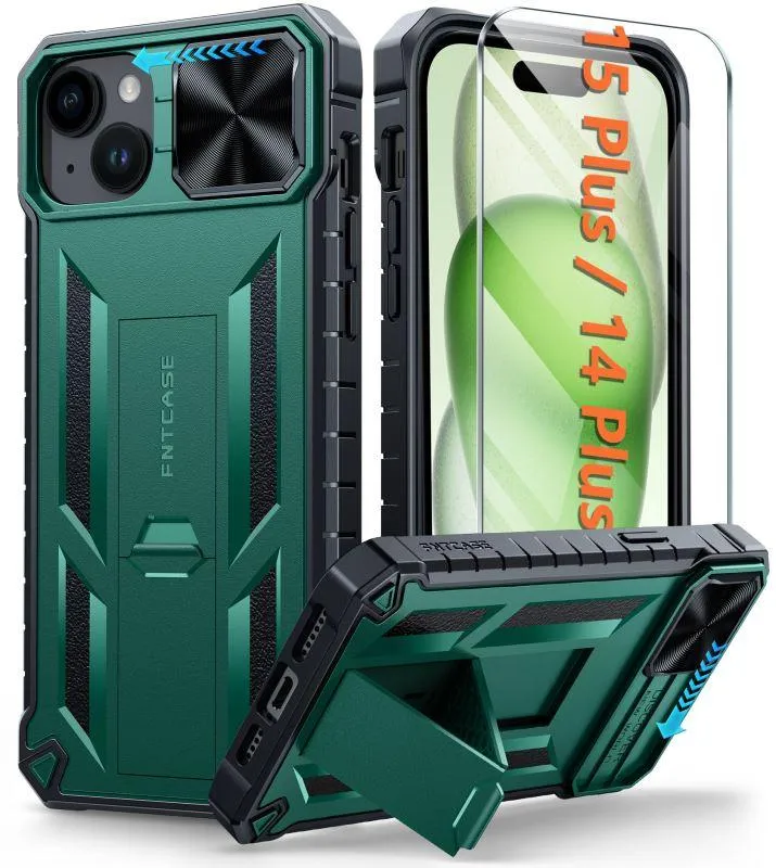 iPhone 15/14 Plus Case Phone Cover with Slidable Camera Cover and Kickstand Desk Companion Rugged Grip