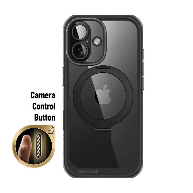 iPhone 16 6.1 inch Unicorn Beetle MAG Stand Slim Clear MagSafe Camera Control Button Case-Black Minimal Shield