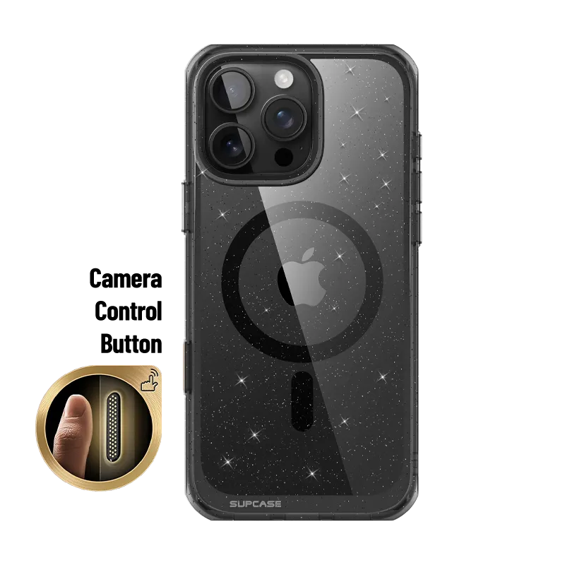 Heat resistant Matte Feel iPhone 16 Pro 6.3 inch Unicorn Beetle MAG Slim Clear MagSafe Camera Control Button Case-Glitter Black