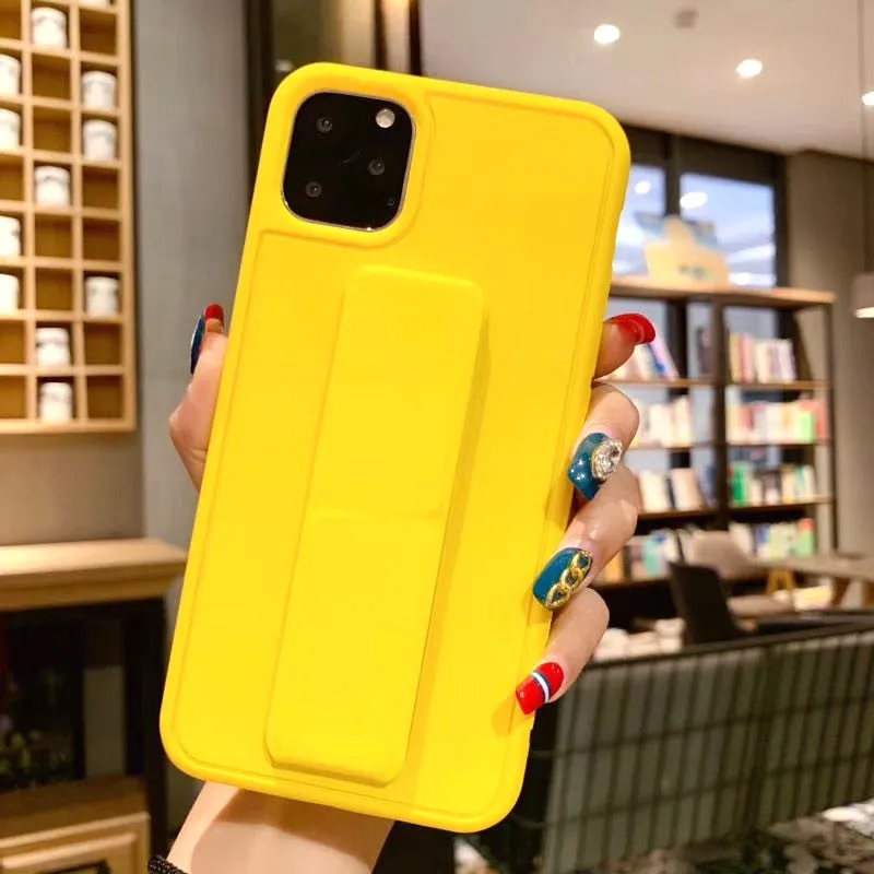 Premium Feel Leather Wrist Strap Case With Stand For iPhone