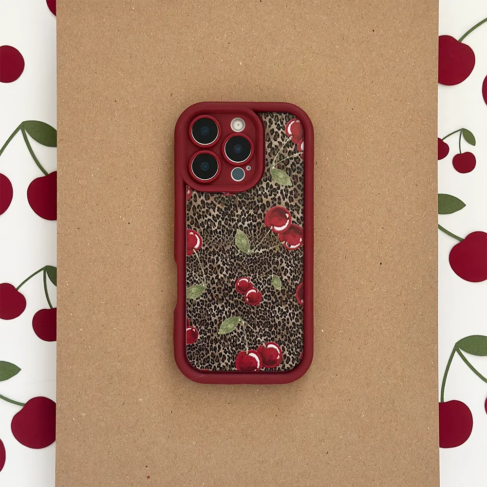 Leopard Cherries Phone Case Sleek Edge Design