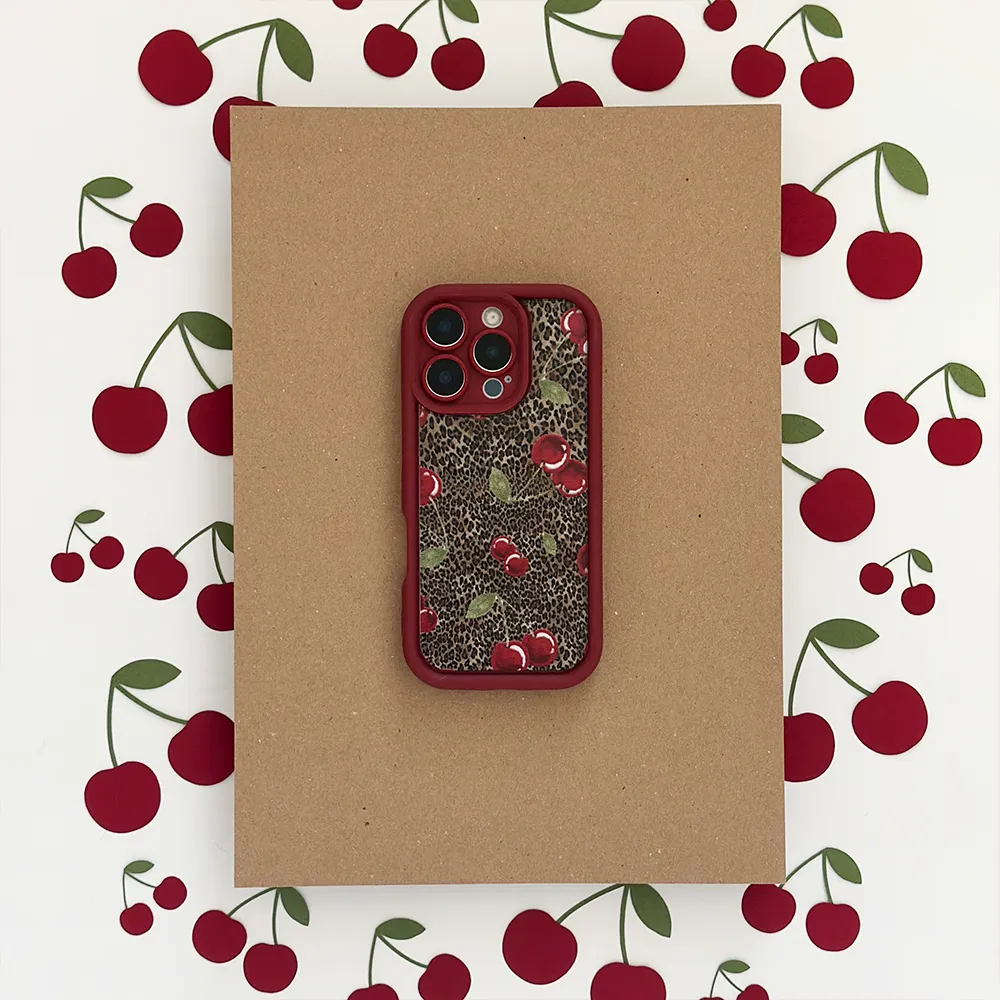 Hybrid Shield everyday elegance Leopard Cherries Phone Case