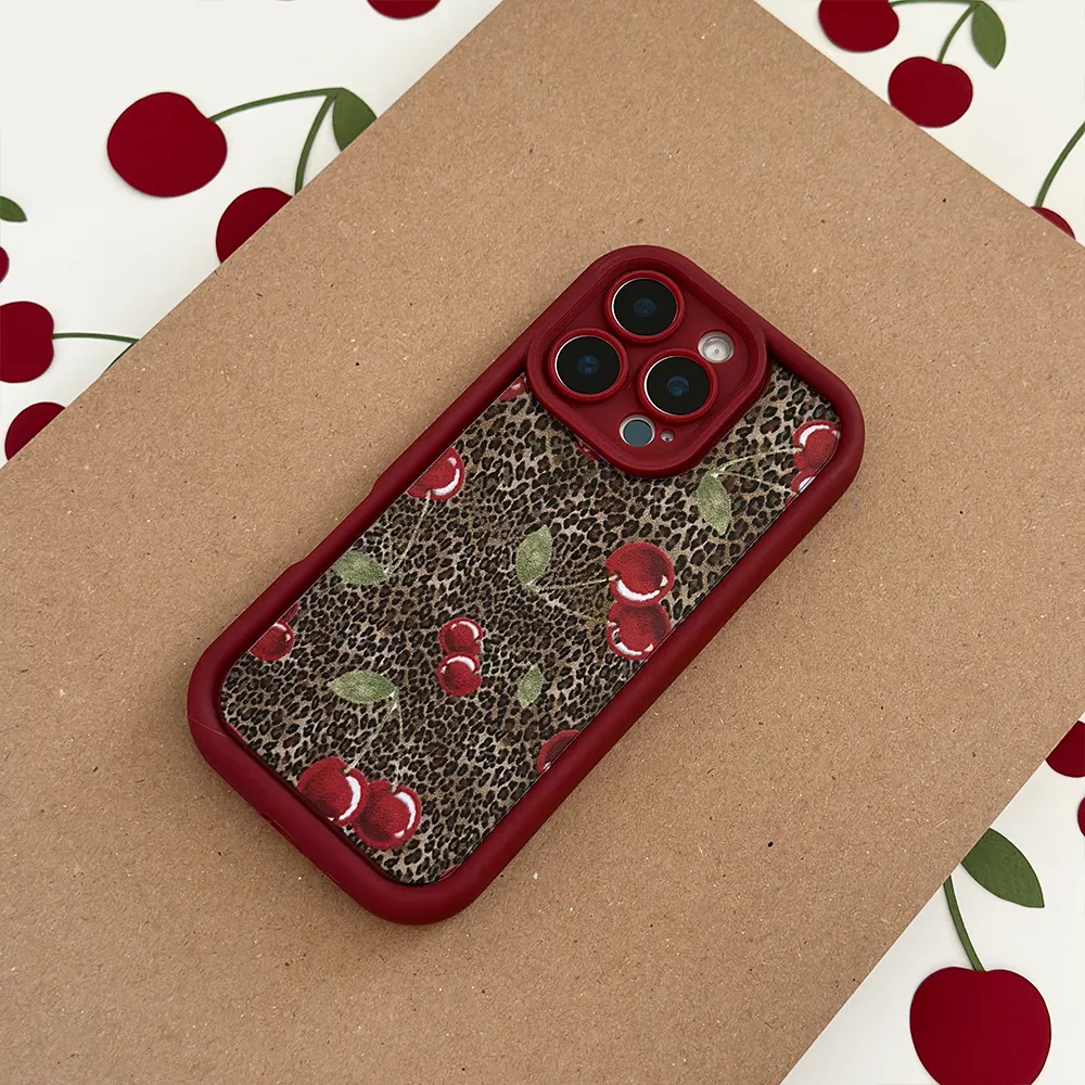 Smooth Pattern Finish Matte Finish Leopard Cherries Phone Case