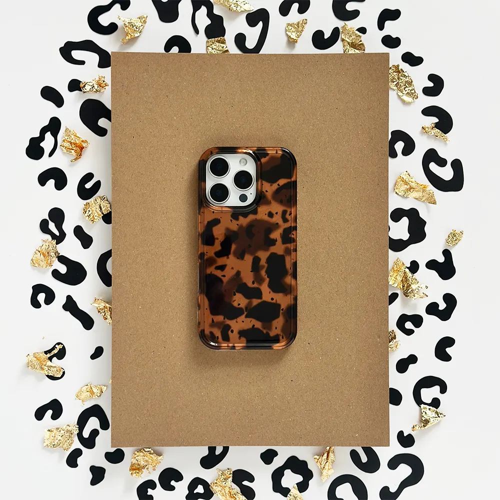 Elegant Layer Texture Minimal Frame Leopard Tort Phone Case