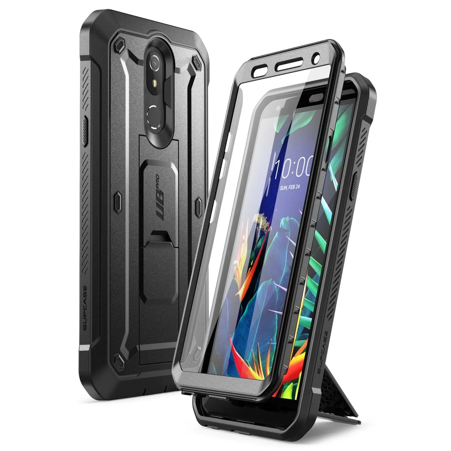 Sleek Surface Clear Texture LG K40 Unicorn Beetle Pro Rugged Holster Case-Black